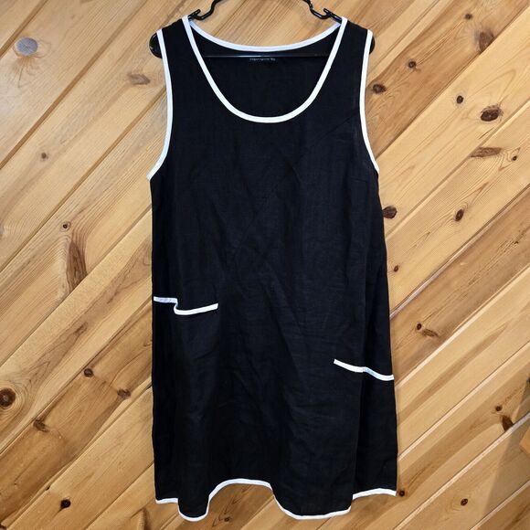 Snapdragon and‎ Twig Linen Black Asymetrical Knee Length Dress Large - Picture 1 of 8
